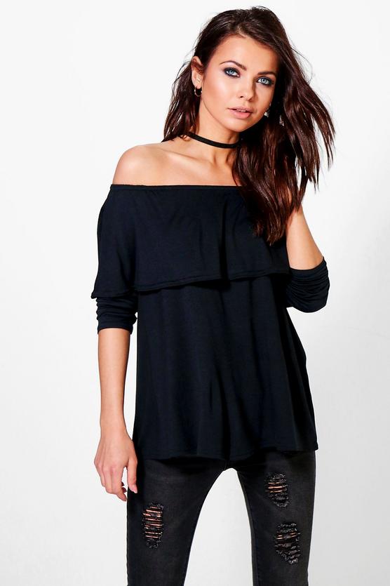 Beth Long Sleeve Frill Bardot Top